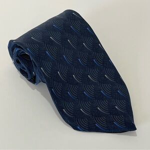 Lineage 100% Imported Silk Tie | Navy Blue Water Graphic Geometric | 3.75” Wide